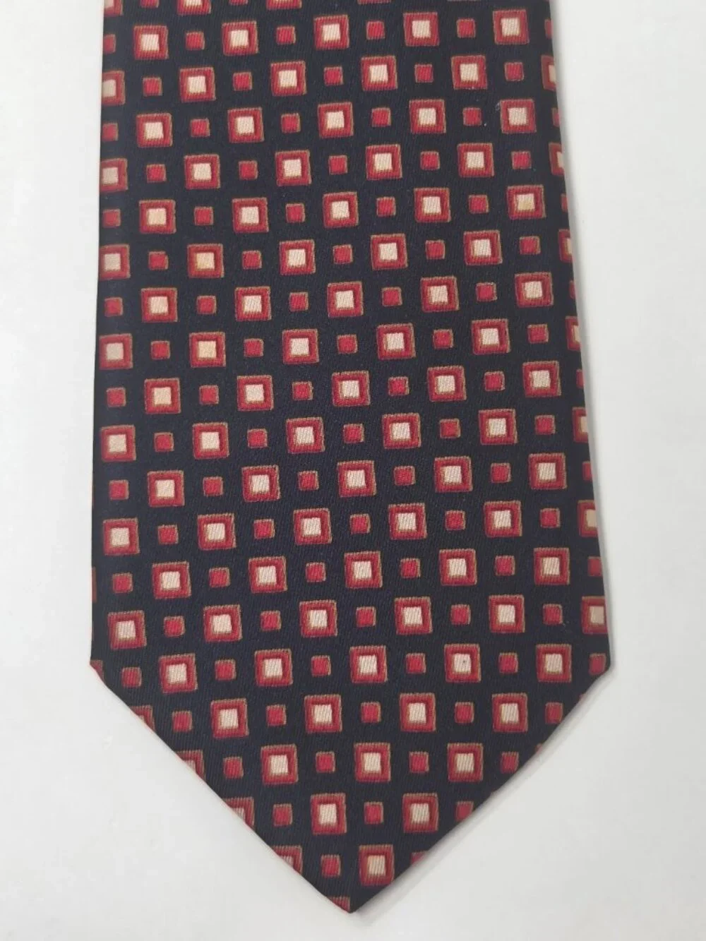 Michelsons Of London 56 In Silk Necktie Navy Red Geometric Square Pattern